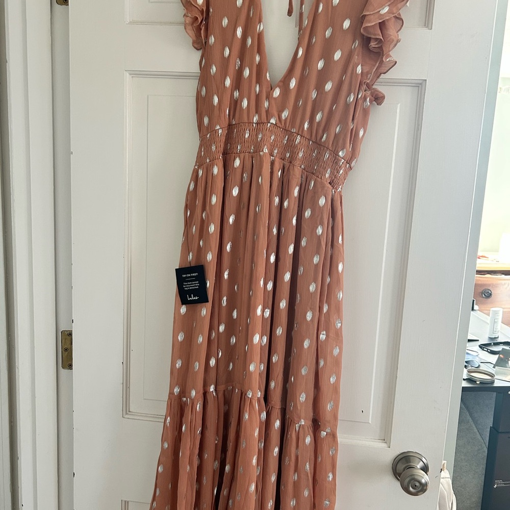 Lulu's Rust Polka Dot Midi Dress